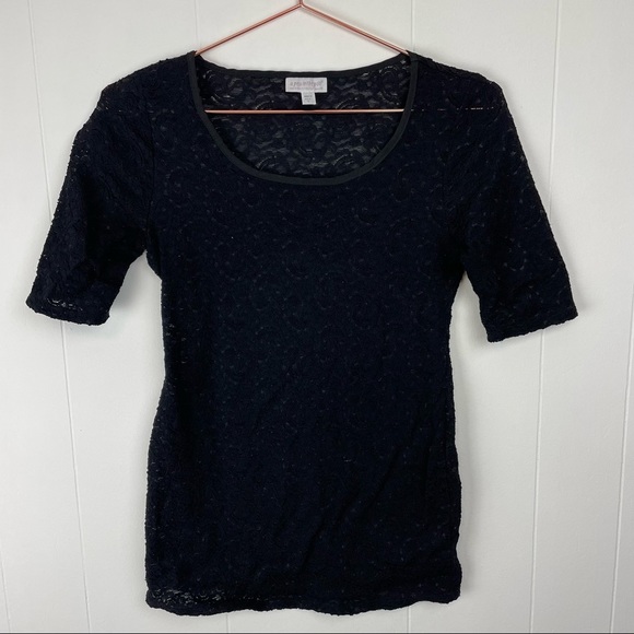 a pea in the pod Maternity Black Lace Short Sleeve Top - Picture 1 of 7